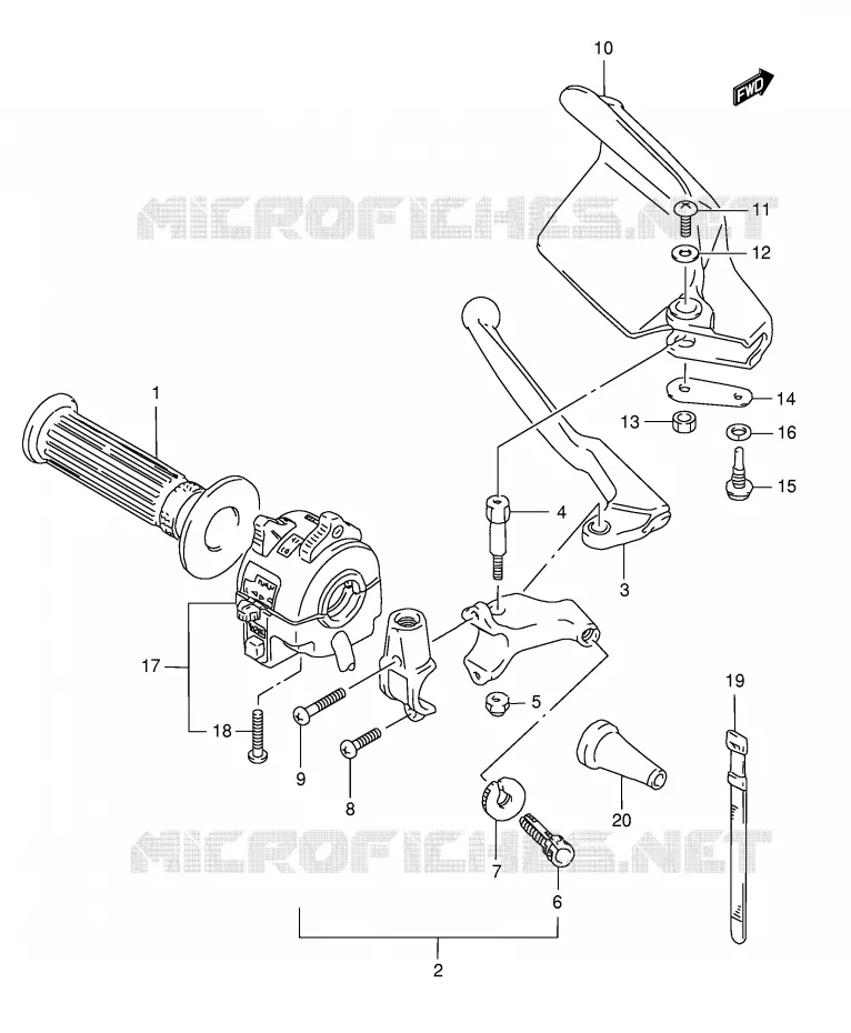 ENSEMBLE LEVIER - POIGNEE GAUCHE (MODELE R P9) Suzuki MOTO 125 TS-ER 1994  TS125ERR(E1)