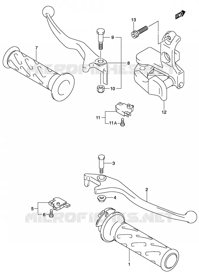 ENSEMBLE LEVIERS - POIGNEES Suzuki SCOOTER 150 BURGMAN 2005  UH150K5(P19)