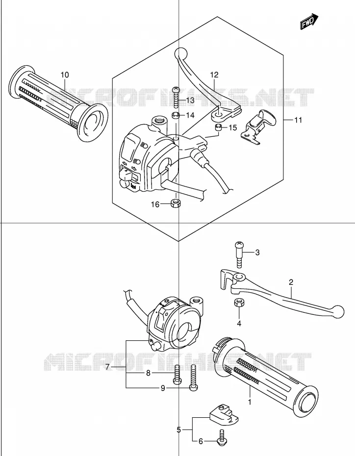 ENSEMBLE LEVIERS - POIGNEES Suzuki SCOOTER 150 EPICURO 2000  UC150Y(E34)