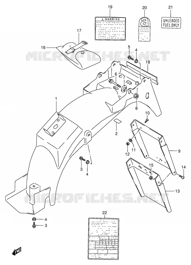 GARDE BOUE ARRIERE - AUTOCOLLANTS (MODELE L/M/N/P/R) Suzuki MOTO 800 VX 1996  VX800T(E4)