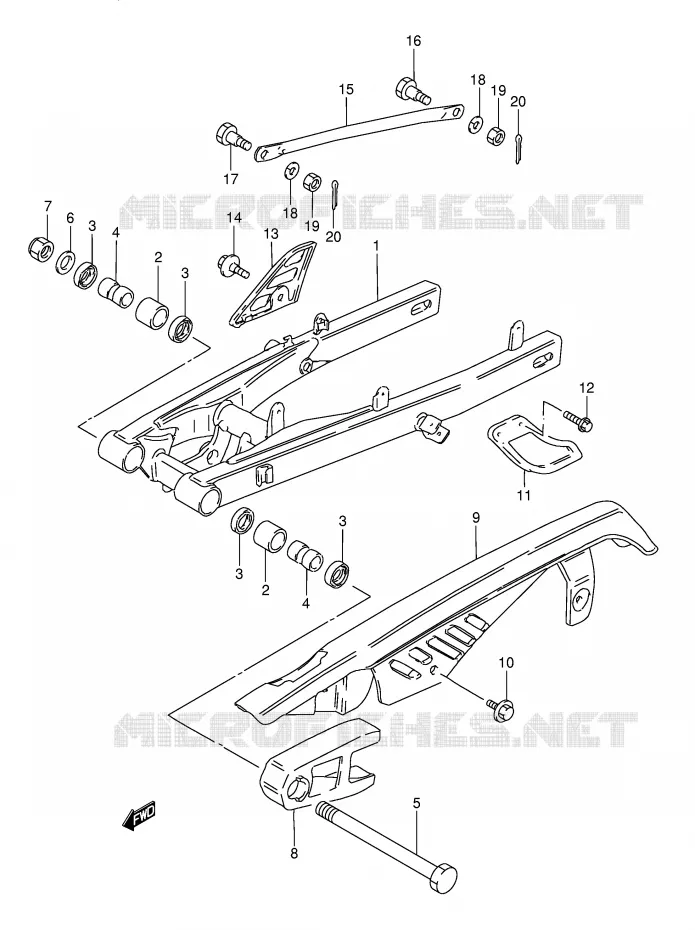 BRAS OSCILLANT ARRIERE (VOIR NOTE) Suzuki MOTO 50 TS-X 1988  TS50XKJ(E1)