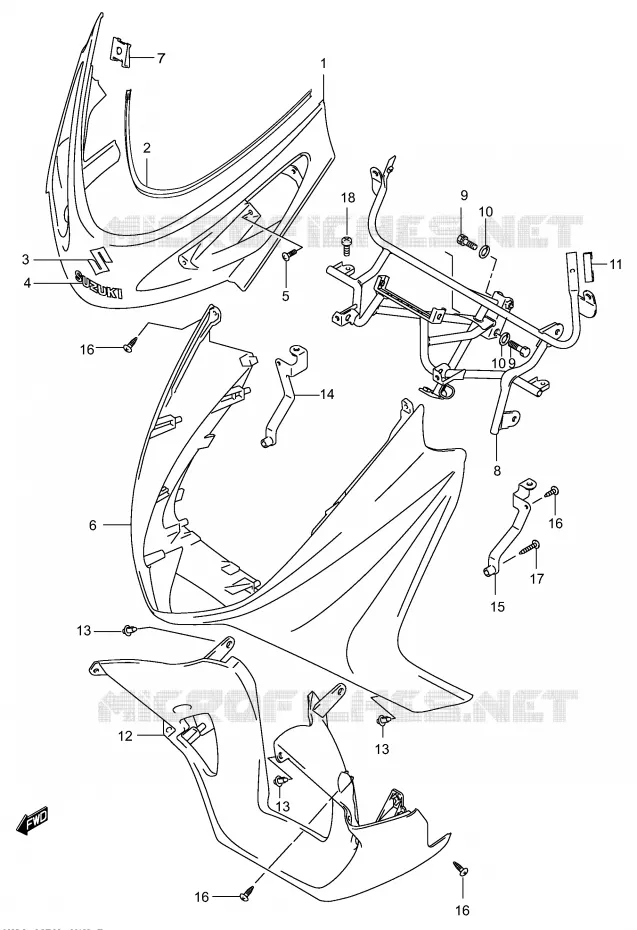 CARENAGES AVANT (MODELE K3) Suzuki SCOOTER 150 BURGMAN 2005  UH150K5(P19)