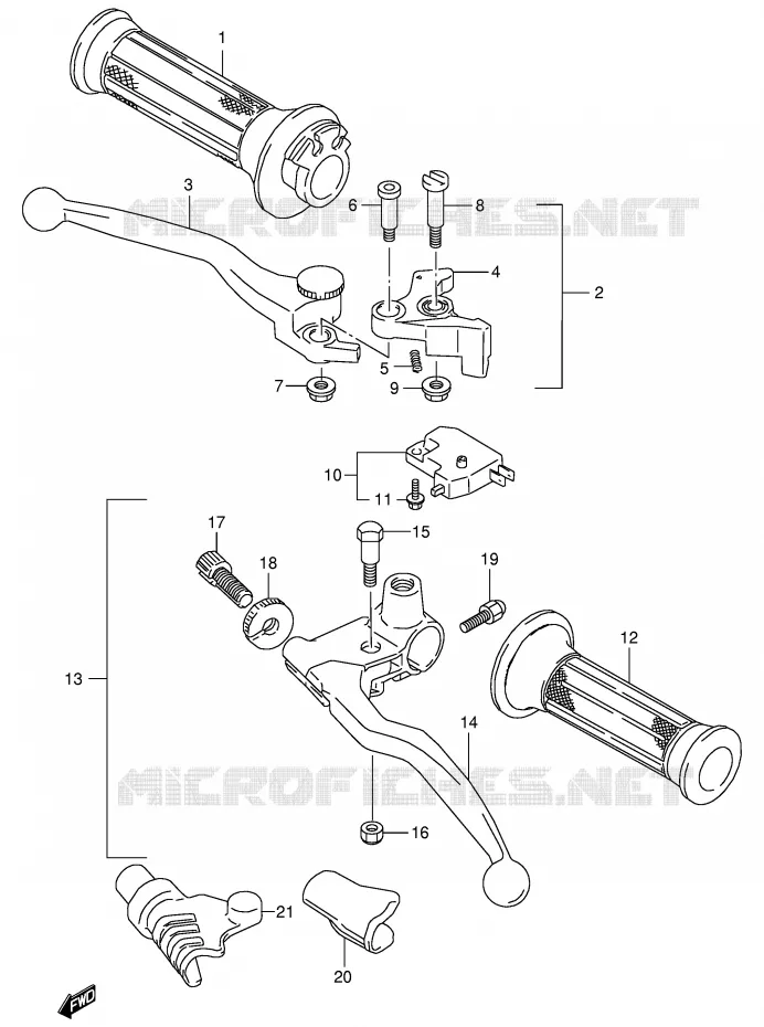 ENSEMBLE LEVIERS - POIGNEES Suzuki MOTO 800 VX 1996  VX800UT(E4)