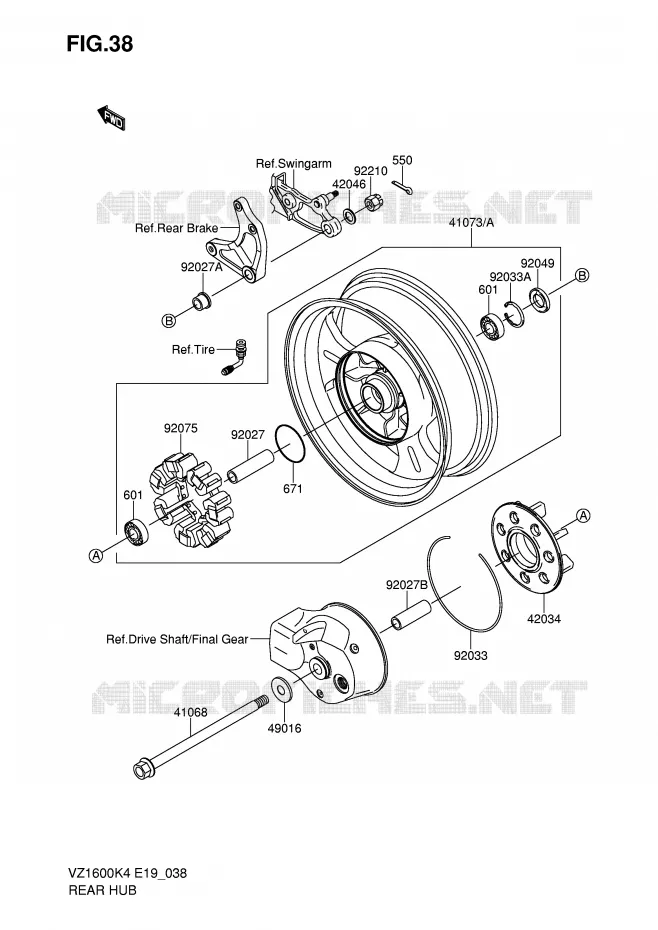 ENSEMBLE ROUE ARRIERE Suzuki MOTO 1600 MARAUDER 2005  VZ1600K5(E19)