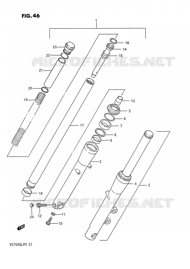 FOURCHE AVANT (MODELE H) Suzuki MOTO 750 INTRUDER 1986  VS750GLFG(E1)