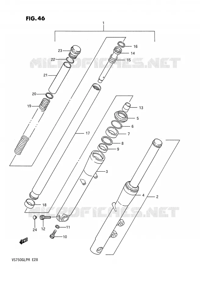 FOURCHE AVANT (MODELE H) Suzuki MOTO 750 INTRUDER 1989  VS750GLPK(E28)