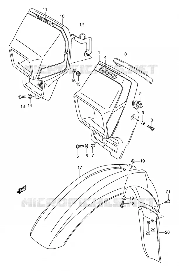 SUPPORT - CARENAGES DE PHARE (MODELE L) Suzuki MOTO 125 TS-R 1991  TS125RM(E2)
