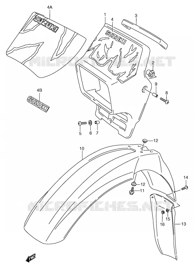 SUPPORT - CARENAGES DE PHARE (MODELE M/N/P/R) Suzuki MOTO 125 TS-R 1989  TS125RK(E2)