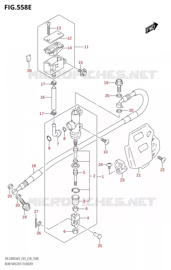 MAITRE CYLINDRE DE FREIN ARRIERE (DR-Z400SM:M3:E28) Suzuki MOTO 400 DR-Z 2023  DR-Z400SM3 E28 2023 M3