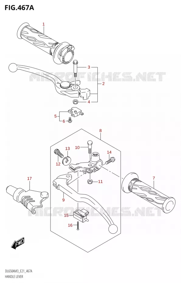 LEVIERS - POIGNEES (DL650A:M3:E21) Suzuki MOTO 650 V-STROM 2023  DL650AM3