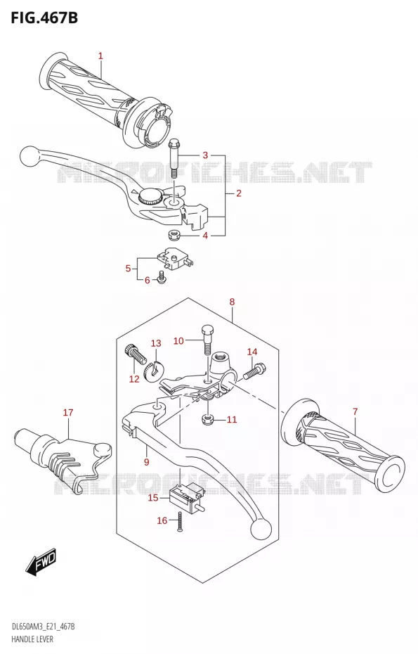 LEVIERS - POIGNEES (DL650AU:M3:E21) Suzuki MOTO 650 V-STROM 2023  DL650AM3