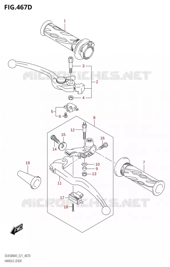 LEVIERS - POIGNEES (DL650XAU:M3:E21) Suzuki MOTO 650 V-STROM 2023  DL650AM3