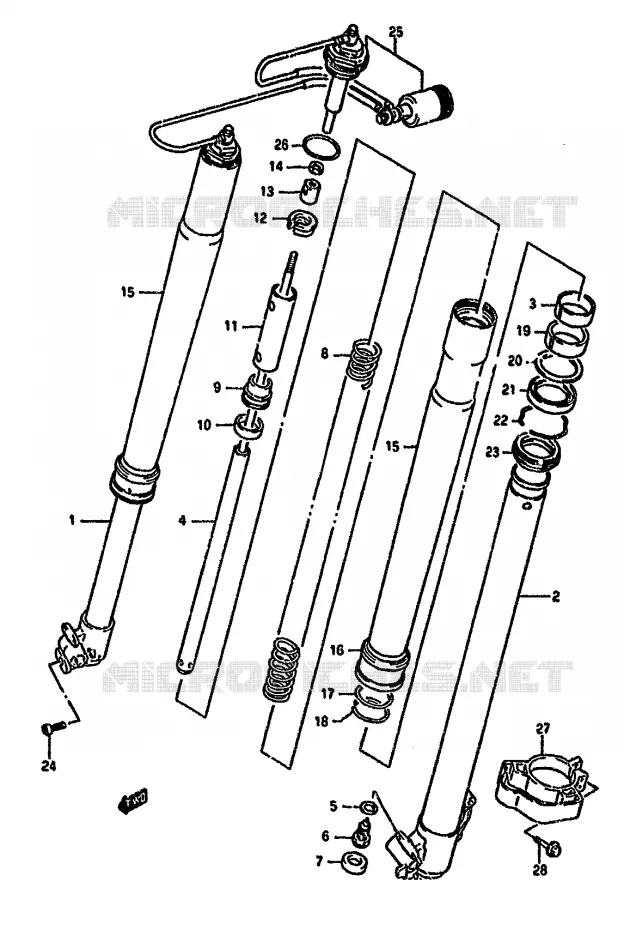 AMORTISSEUR AVANT (DR350SHN/SHP/SHR) Suzuki MOTO 350 DR 1994  DR350SR(L/M/N/P/R)