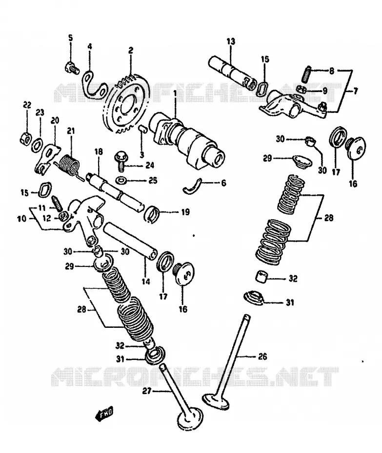 ARBRE A CAMES - SOUPAPES (MODELE L/M/N/P) Suzuki MOTO 350 DR 1993  DR350SHP(L/M/N/P/R)