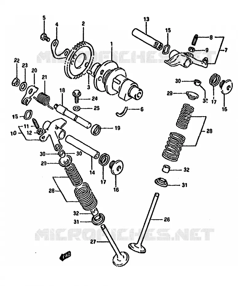 ARBRE A CAMES - SOUPAPES (MODELE R) Suzuki MOTO 350 DR 1991  DR350SM(L/M/N/P/R)