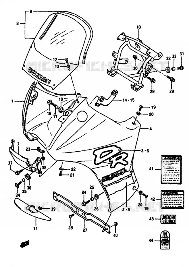 CARENAGES - ETIQUETTES (MODELE M) Suzuki MOTO 650 DR 1991  DR650RSUM(L/M)