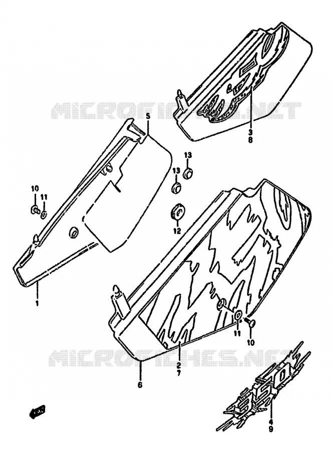 CARENAGES ARRIERE  (MODELE N/P/R) Suzuki MOTO 350 DR 1994  DR350SR(L/M/N/P/R)