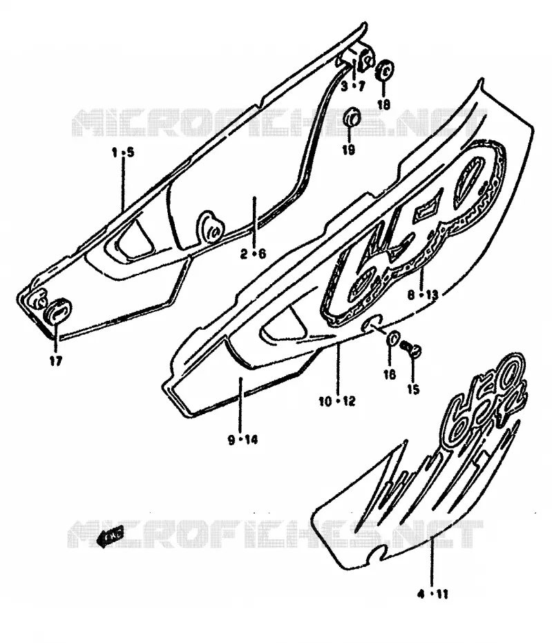 CARENAGES ARRIERE  (MODELE N/P) Suzuki MOTO 650 DR 1992  DR650RUN(N/P/R)