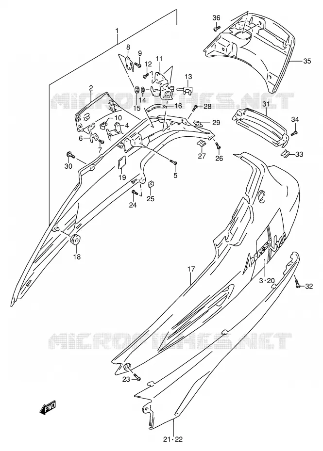 CARENAGES ARRIERE  (MODELE P) Suzuki SCOOTER 100 ADDRESS 1999  AG100X(E71)
