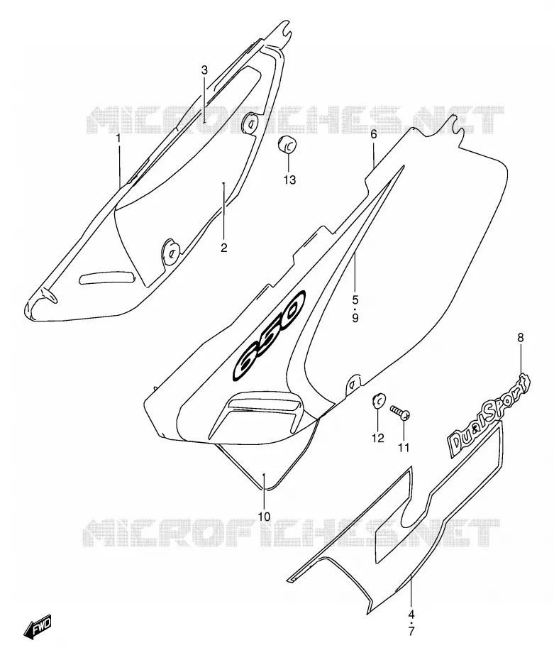 CARENAGES ARRIERE  (MODELE W/X) Suzuki MOTO 650 DR 1999  DR650SEX(E4)