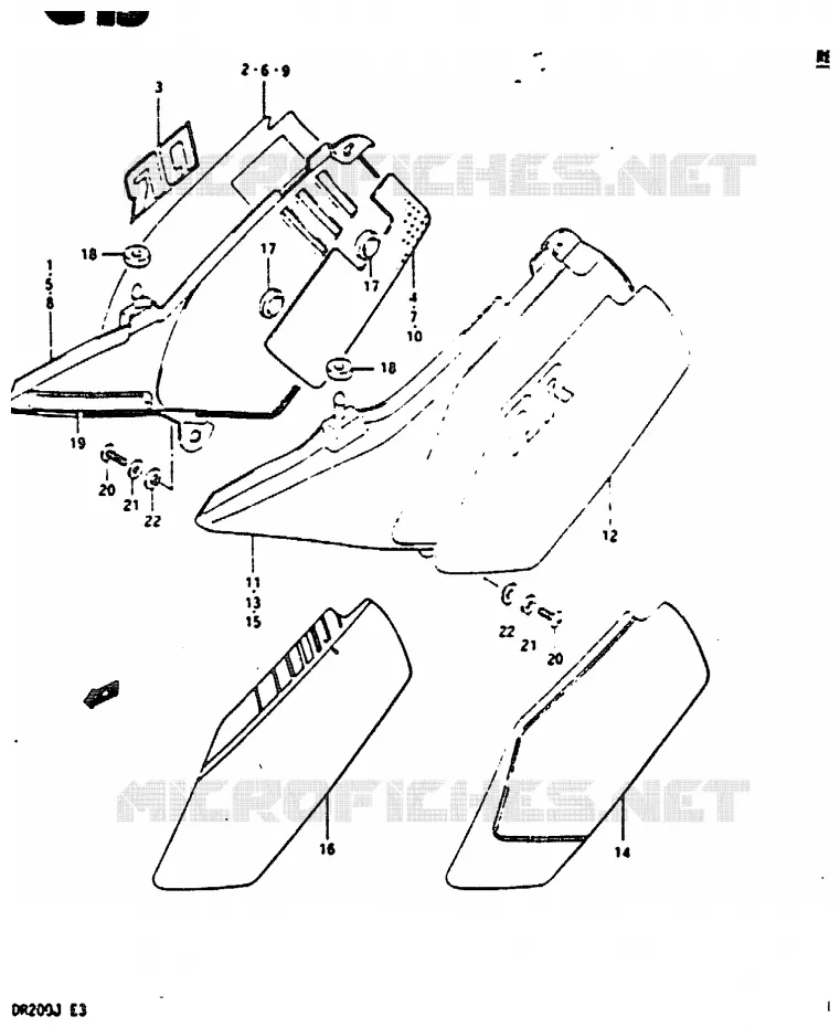 CARENAGES ARRIERE Suzuki MOTO 200 DR 1988  DR200J(G/H/J)