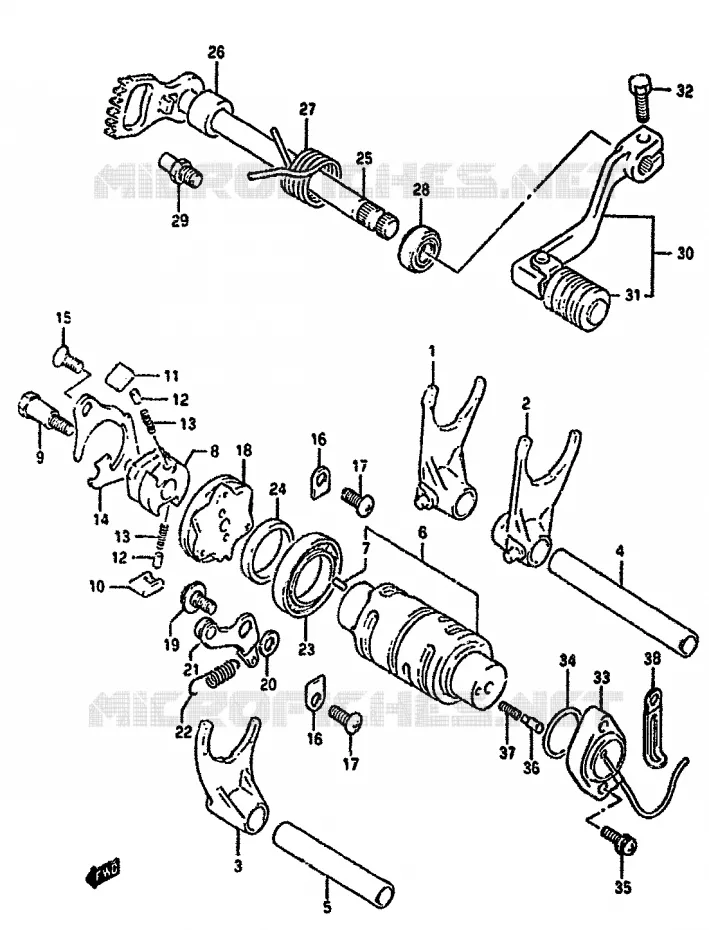 ENSEMBLE DE SELECTION DE VITESSES Suzuki MOTO 350 DR 1993  DR350SP(L/M/N/P/R)