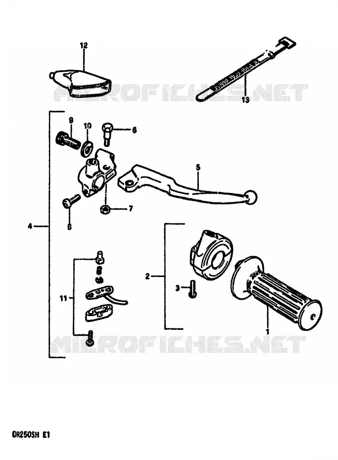 ENSEMBLE LEVIER - COMMODO DROIT (MODELE E) Suzuki MOTO 250 DR 1985  DR250SF(E/F/G/H)