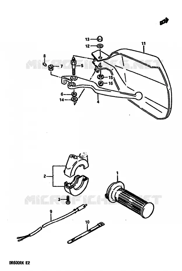 ENSEMBLE LEVIER - COMMODO DROIT (MODELE H/J/K) Suzuki MOTO 600 DR 1988  DR600RUJ(E2)