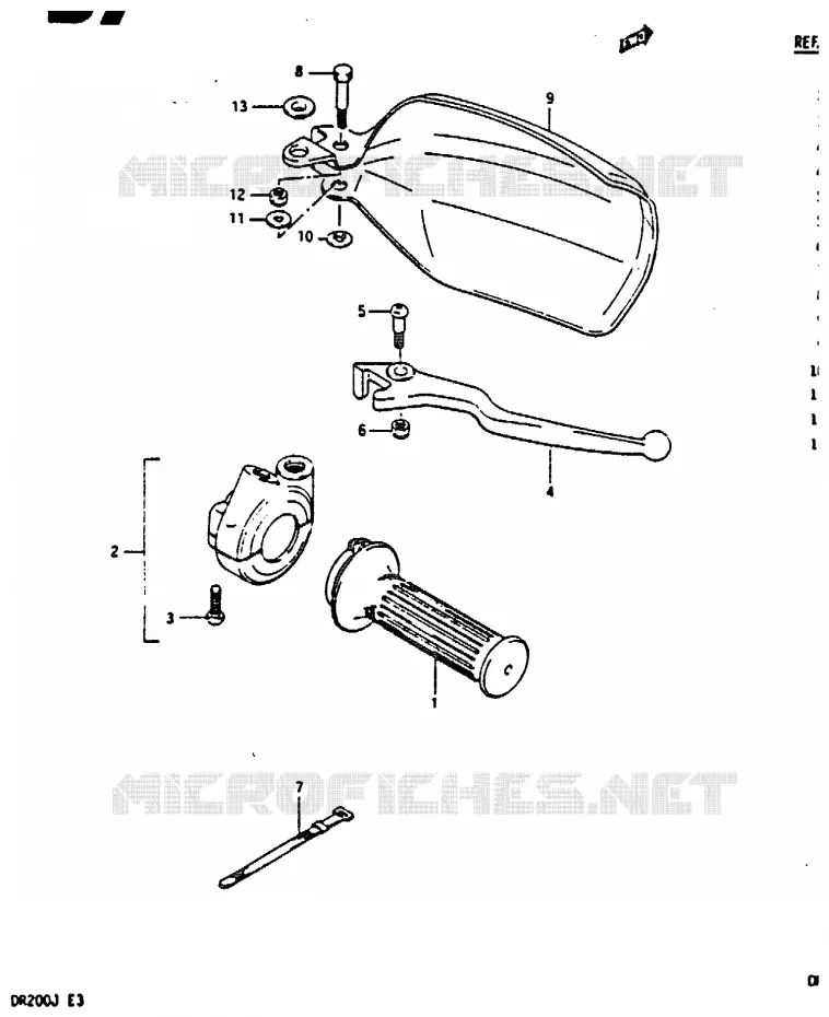 ENSEMBLE LEVIER - COMMODO DROIT Suzuki MOTO 200 DR 1988  DR200J(G/H/J)
