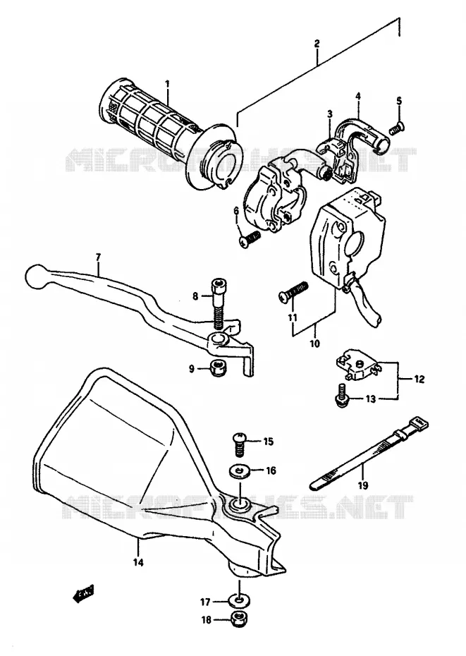 ENSEMBLE LEVIER - COMMODO DROIT Suzuki MOTO 650 DR 1991  DR650RSM(L/M)
