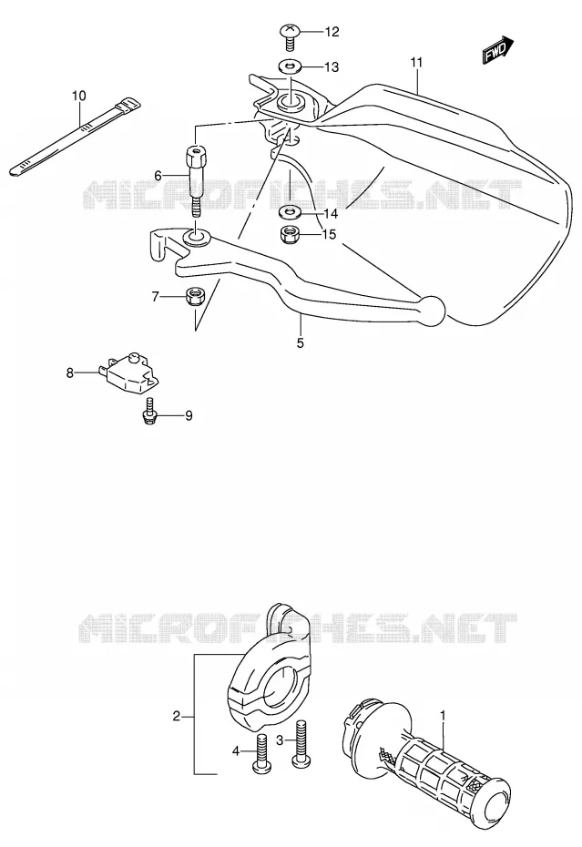 ENSEMBLE LEVIER - POIGNEE DROITE (MODELE N/P/R/S/T) Suzuki MOTO 650 DR 1992  DR650RSEN(E4)