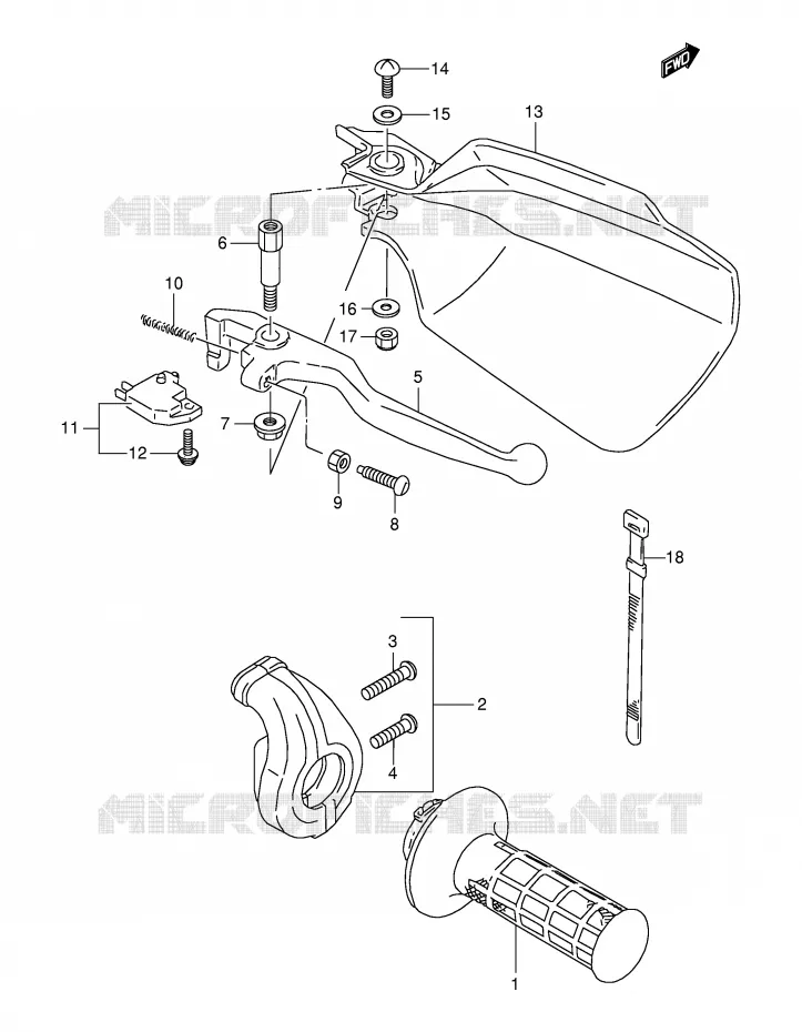 ENSEMBLE LEVIER - POIGNEE DROITE (MODELE R/S/T) Suzuki MOTO 350 DR 1999  DR350SEX(E2)
