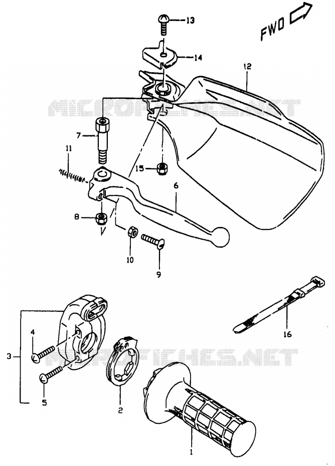 ENSEMBLE LEVIER - POIGNEE DROITE Suzuki MOTO 350 DR 1998  DR350W(V/W/X)