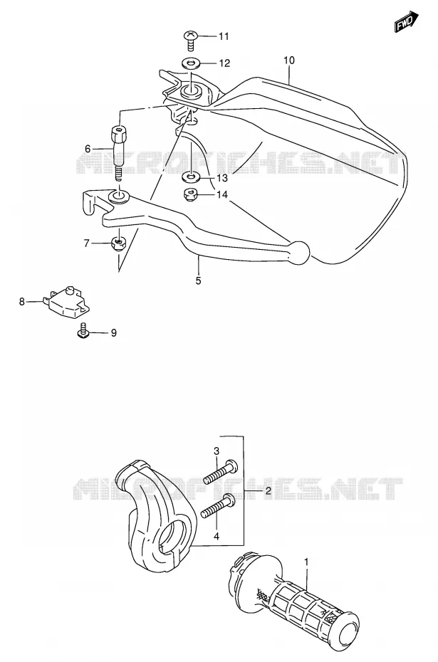ENSEMBLE LEVIER - POIGNEE DROITE Suzuki MOTO 650 DR 1996  DR650SET(E4)