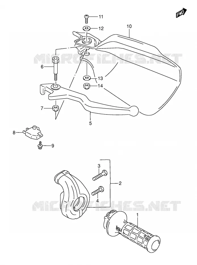 ENSEMBLE LEVIER - POIGNEE DROITE Suzuki MOTO 650 DR 2003  DR650SEK3(E3/E28)