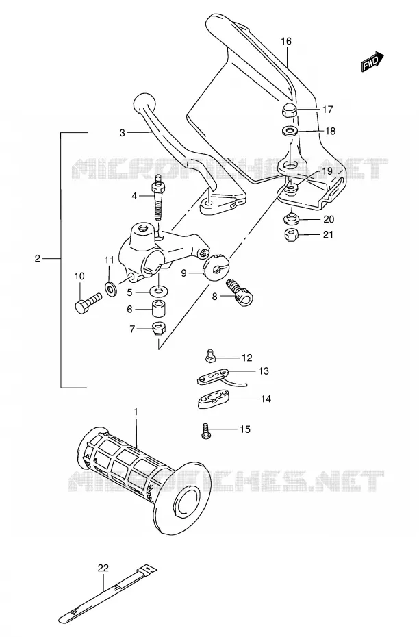 ENSEMBLE LEVIER - POIGNEE GAUCHE (MODELE V/W/X) Suzuki MOTO 350 DR 1997  DR350SEV(E2)