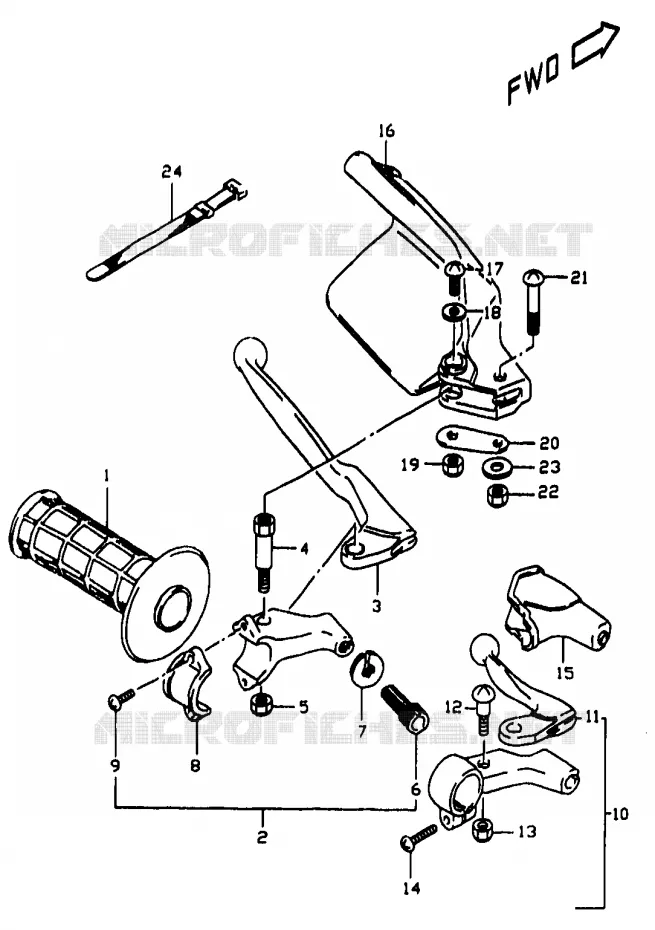 ENSEMBLE LEVIER - POIGNEE GAUCHE Suzuki MOTO 350 DR 1998  DR350W(V/W/X)