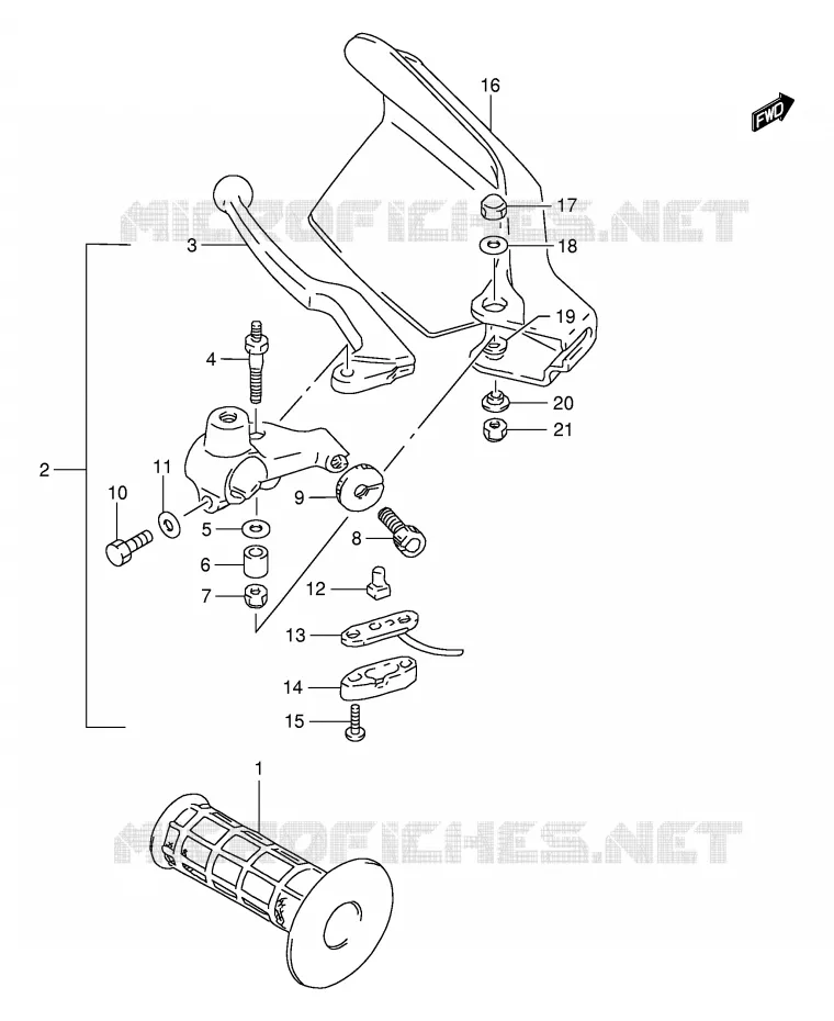 ENSEMBLE LEVIER - POIGNEE GAUCHE Suzuki MOTO 650 DR 1997  DR650SEUV(E4)