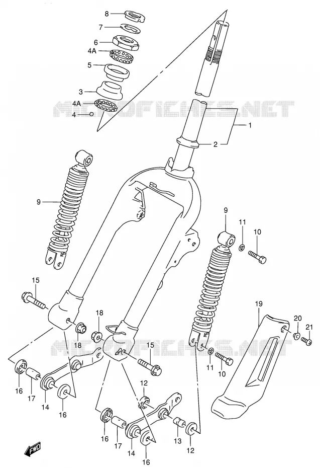 FOURCHE AVANT (AE50RP/RR/RS/RT/RV) Suzuki SCOOTER 50 AE 1996  AE50RT(E28)