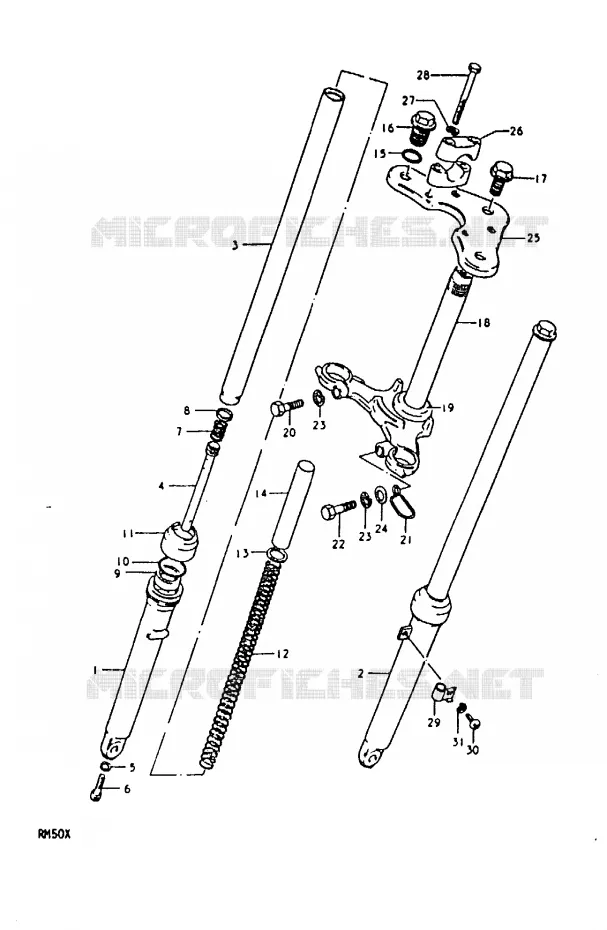FOURCHE AVANT (RM50C) Suzuki MOTO 50 RM 1980  RM50T(C/N/T/X)