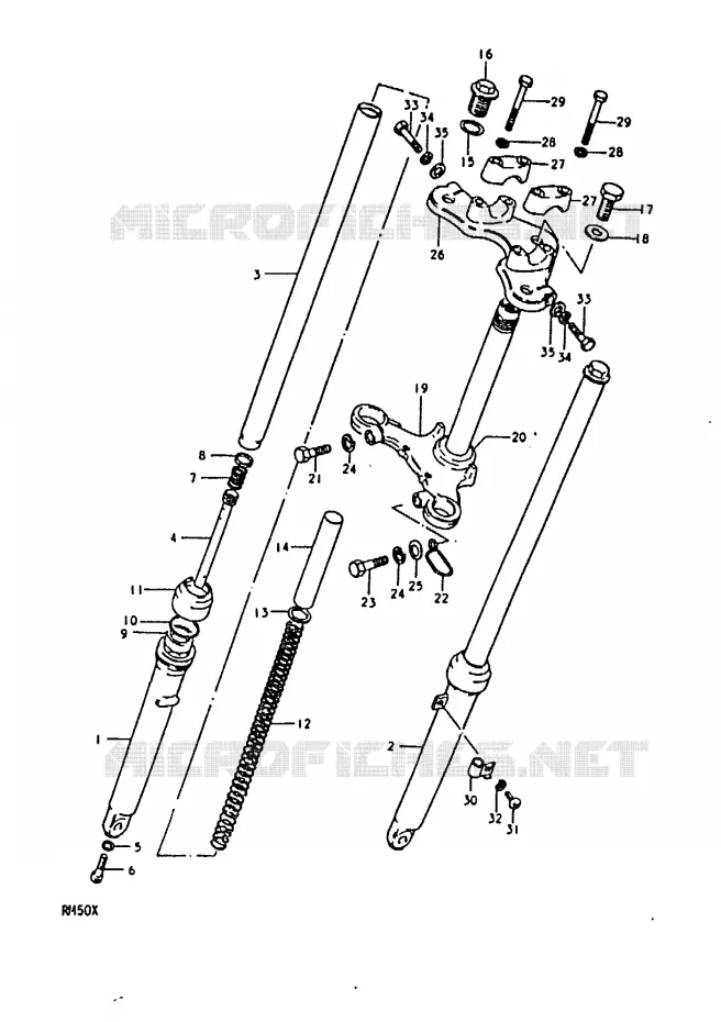 FOURCHE AVANT (RM50N, RM50T, RM50X) Suzuki MOTO 50 RM 1980  RM50T(C/N/T/X)