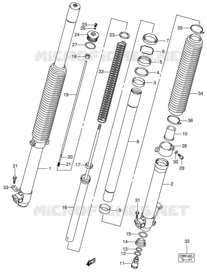 FOURCHE (MODELE K2/K3/K4) Suzuki MOTO 400 DR-Z 2001  DR-Z400SK1(E3/E28)
