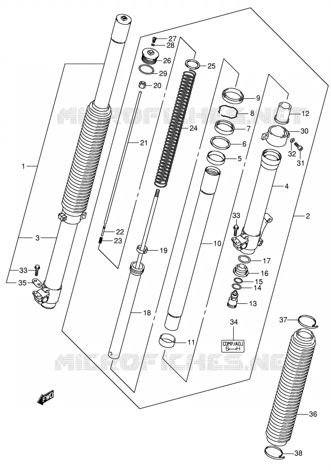 FOURCHE (MODELE K2/K3/K4) Suzuki MOTO 400 DR-Z 2004  DR-Z400SK4(E2)