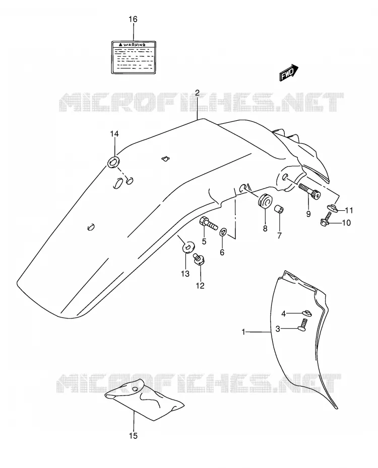 GARDE BOUE ARRIERE - AUTOCOLLANTS (MODELE L/M/N/P) Suzuki MOTO 350 DR 1995  DR350S(E3)