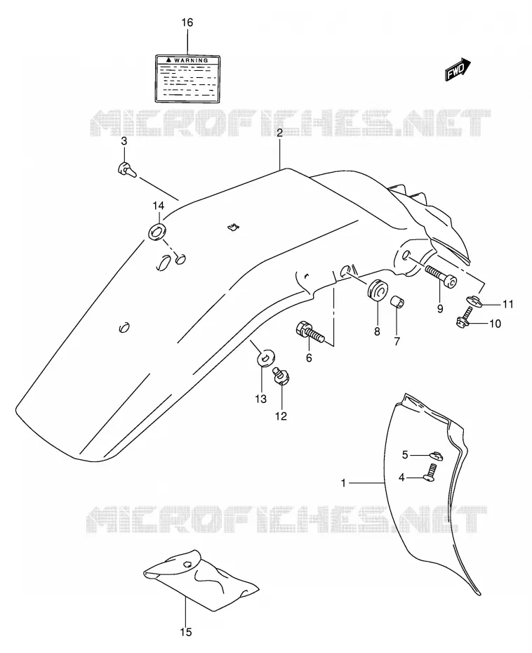 GARDE BOUE ARRIERE - AUTOCOLLANTS (MODELE R/S/T) Suzuki MOTO 350 DR 1996  DR350T(E1)