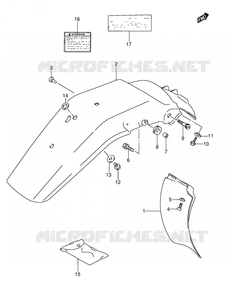 GARDE BOUE ARRIERE - AUTOCOLLANTS (MODELE R/S/T) Suzuki MOTO 350 DR 1996  DR350T(E3)