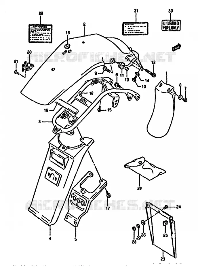 GARDE BOUE ARRIERE (MODELE L/M/N/P) Suzuki MOTO 350 DR 1994  DR350SHR(L/M/N/P/R)