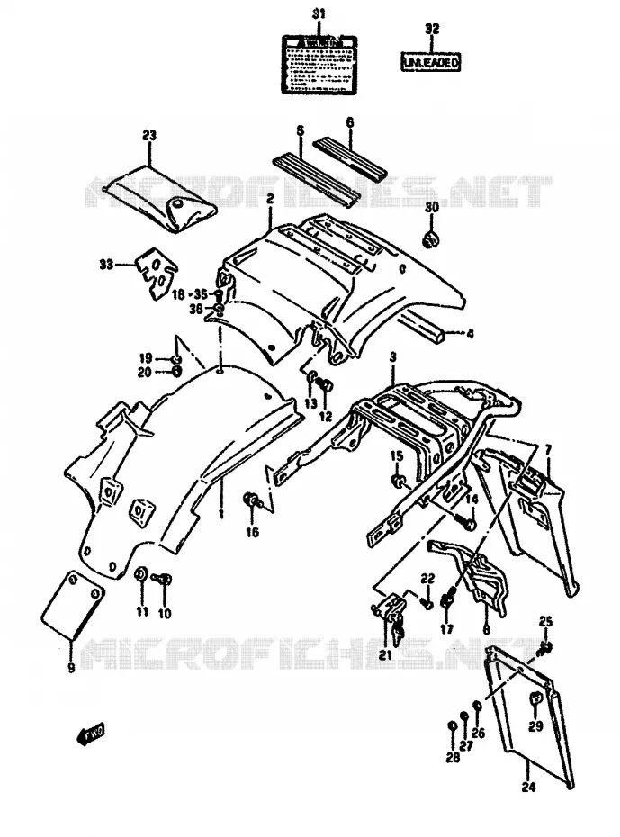 GARDE BOUE ARRIERE Suzuki MOTO 650 DR 1993  DR650RP(N/P/R)