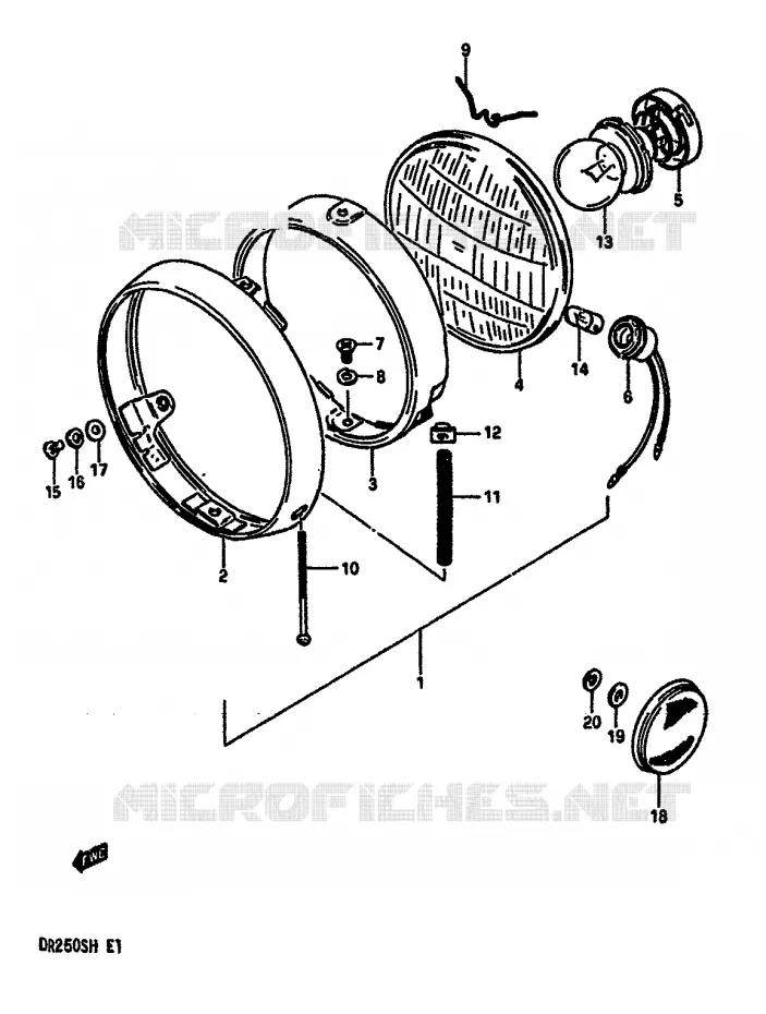 PHARE (E4,E15,E18,E21,E22,E25,E39) Suzuki MOTO 250 DR 1987  DR250SH(E/F/G/H)