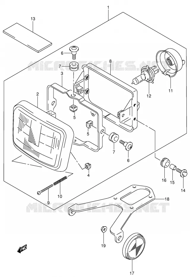 PHARE (MODELE Y/K1) Suzuki MOTO 400 DR-Z 2001  DR-Z400SK1(E3/E28)